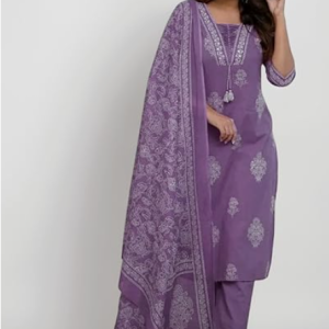 Women's Pure Cotton Printed with Handwork Kurta with Pants and Dupatta Set